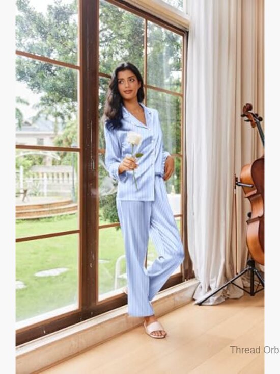 Satin Silk Pajama Set Long Sleeve Button Down Lounge Wear XXL - Picture 2 of 7